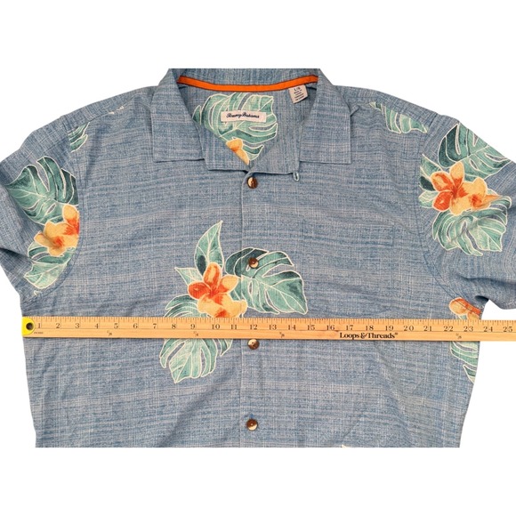 Tommy Bahama IslandZone Silk Shirt Mens L Blue Floral Monstera Leaf Button Up - Picture 4 of 9